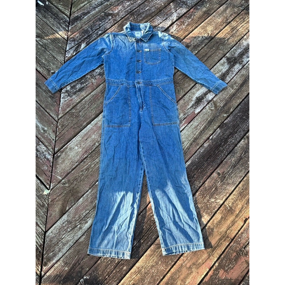 Vintage Lee Denim Coveralls Womens Medium Dark Blue Denim Jumpsuit Casual